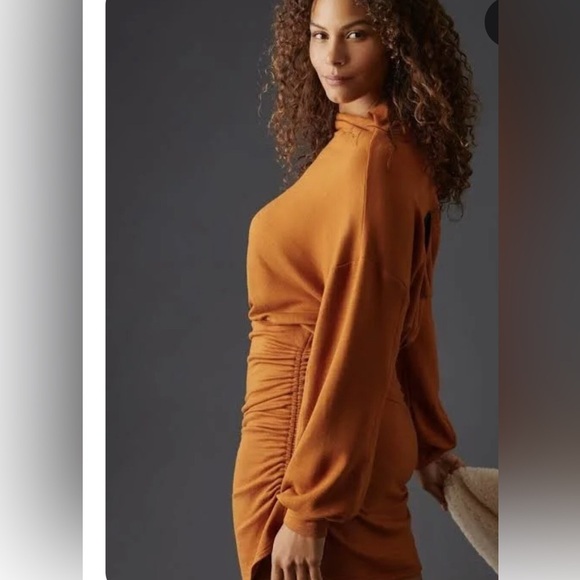 ANTHROPOLOGY DAILY PRACTICE woman Rushed rust soft stretch trendy cozy dress M - Picture 1 of 15